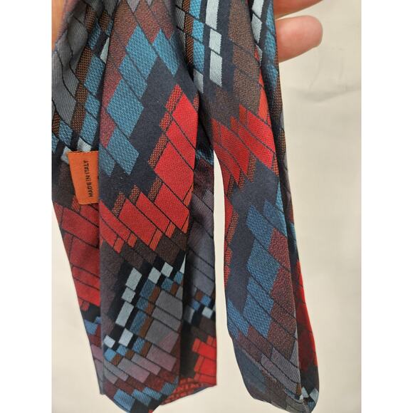 Missoni 100% Silk Neck Tie Blue Green Geo Old Money Made In Italy - Picture 4 of 4